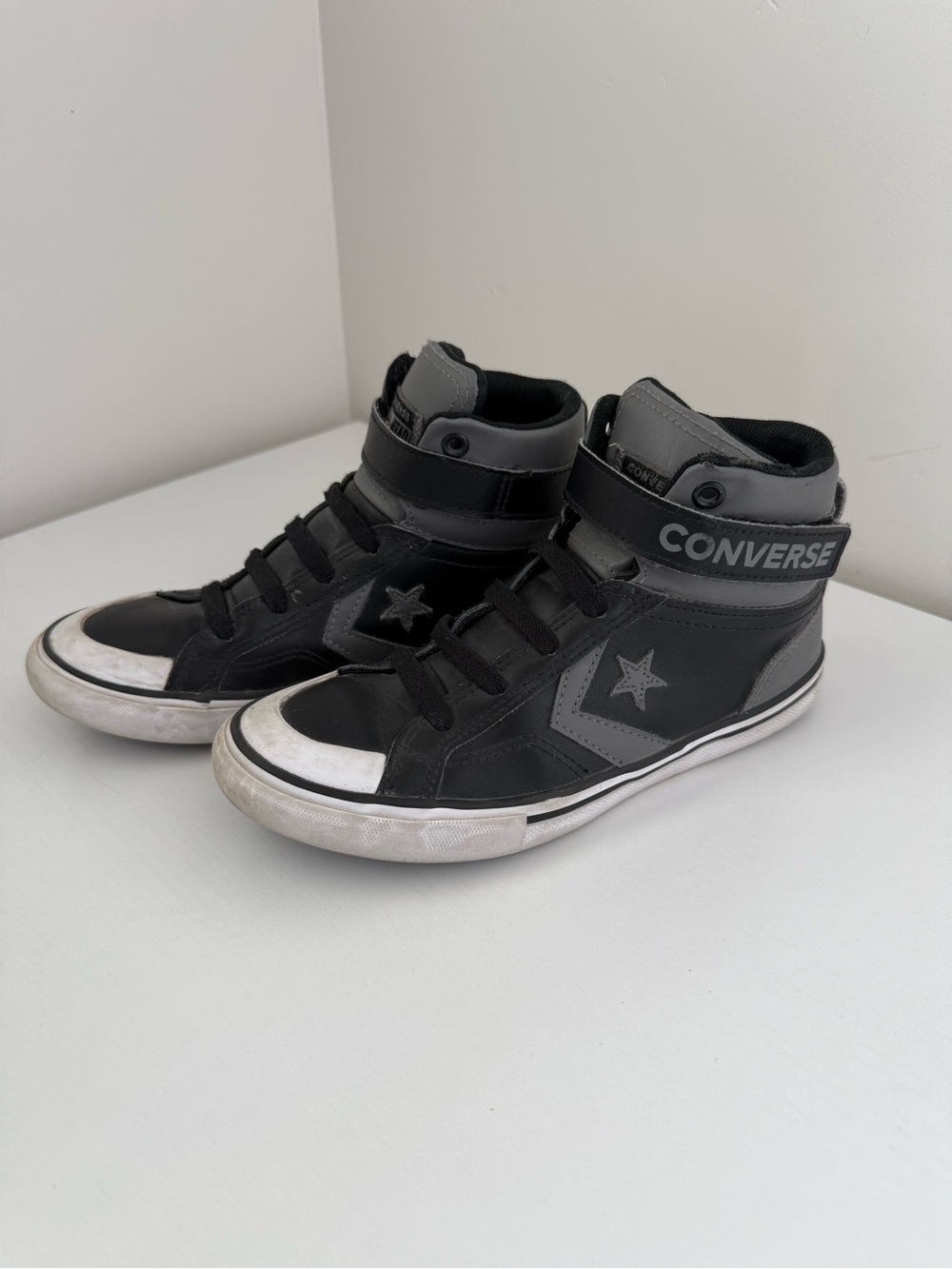 Converse Kids Black and Gray High-Top Sneakers with Star Logo